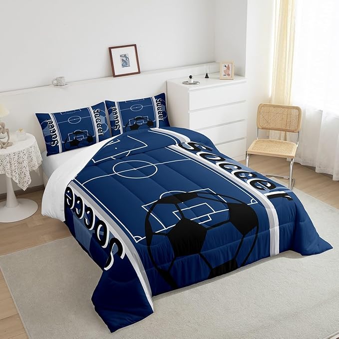 Feelyou Kids Soccer Ball Game Comforter Set Twin Size Rugby Sports Bedding Set for Boys Girls Teens Bedroom Decor Football Comforter Football Lover Duvet Set with 1 Pillow Case