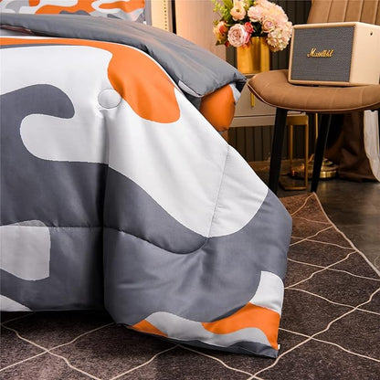 Meeting Story Kids Camo Bedding Set, Army Camouflage Bedding Twin Comforter Set for Boys Girls Teens Bedroom Decoration, 3Pcs (Orange, Twin)
