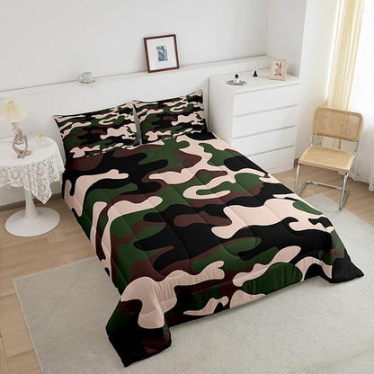 Twin Size Camouflage Comforter Set 3Pcs Kids Bedding Set for Boys Girls Teens 1 Comforter & 2 Pillowcases(Twin,Army Green) Boys