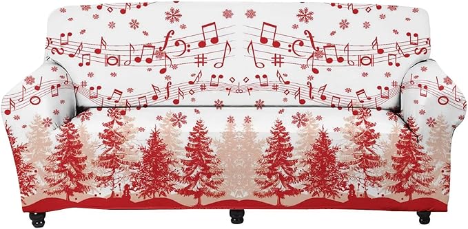 FKELYI Christmas Sofa Slipcover Xmas Tree Funny Music Note Design Super Soft Sofa Cushion Cover Washable Furniture Protector for Home Decorations-XL