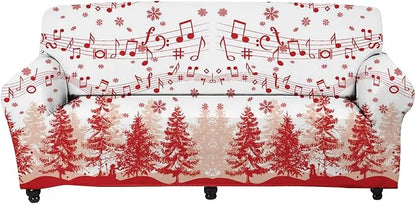 FKELYI Christmas Sofa Slipcover Xmas Tree Funny Music Note Design Super Soft Sofa Cushion Cover Washable Furniture Protector for Home Decorations-XL