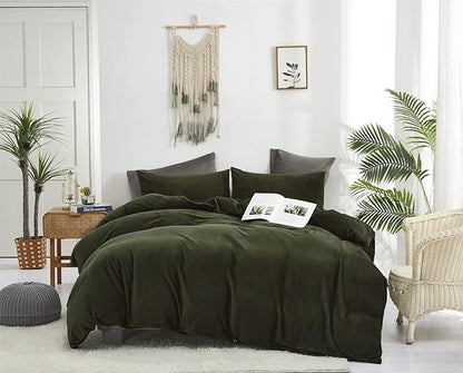 Dark Green Velvet Comforter Set Full Army Green Flannel Velvet Bedding Comforter Set All Deep Green 3 PCs Shaggy Soft Warm and Durable Flannel Blanket Full Women Green Velvet Bedding Set