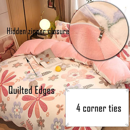 MorroMorn Pink Duvet Cover Queen, Floral Bedding Sets, Comforter Covers Set, Down Alternative Blanket Ultra Soft Kawaii Cute Blooming Flowers for Girls Kids Teen Women Full Double Size