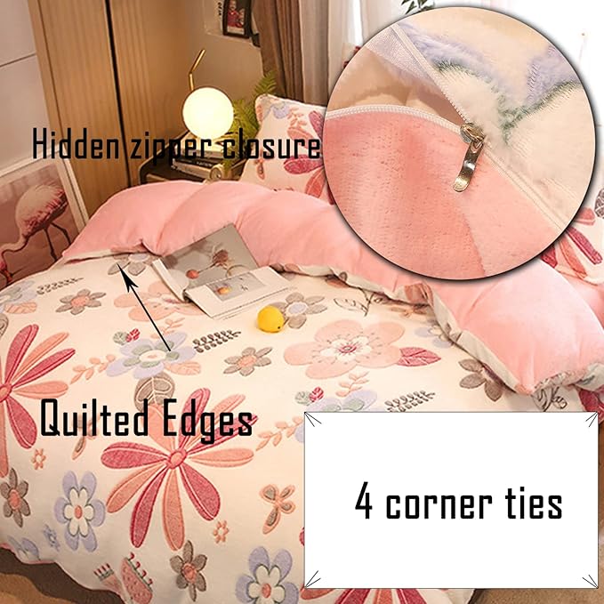MorroMorn Twin Bedding Sets, Pink Floral Duvet Cover Set, Fluffy Comforter Covers, Colorful Flowers Blanket Ultra Soft Kawaii Cute for Girls Toddler Kids Teen Women Twin/Twin XL Size
