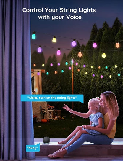 Govee Smart Outdoor String Lights H7021, RGBIC Warm White 96ft (2 Ropes of 48ft) LED Bulbs for Halloween Decorations, Christmas, WiFi Patio Lights Work with Alexa, Google, APP Control, IP65 Waterproof