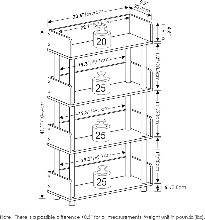 Furinno Turn-N-Tube 4-Tier Toolless Display Rack, Flagstaff Oak/Black