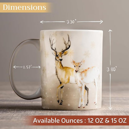 Maison d' Hermine Coffee Mug with Handles Tea Cups (15 Ounce, Pack of 2) | Fine Bone China Coffee Mugs for Hot Beverages Cappuccino Latte Home Restaurant Hotel Spring Summer -Deer In The Woods