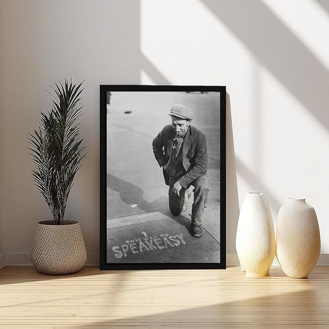 UXCBIA This Way to Speakeasy, Vintage Black And White, Alcohol Prohibition Poster Canvas Poster Bedroom Decor Sports Landscape Office Room Decor Gift Black Frame 12x18in(30x45cm)