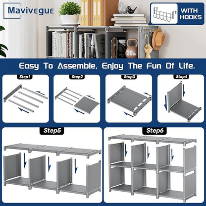Mavivegue Book Shelf, 9 Cube Storage Organizer, DIY Bookcase, Metal Cube Bookshelf, Tall Book case for Bedroom, Living Room, Office, Closet Storage Organizer, Grey Cubicle Storage Rack