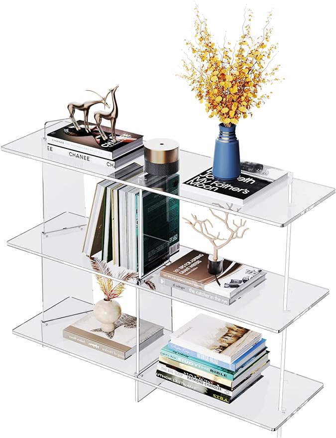 Acrylic Bookshelf, Small 3 tier Bookcase for Small Spaces,Acrylic Console Table, Hallway Entry Table for Living Room (Clear, 39.4'' x 11.8'' x 31.5'')