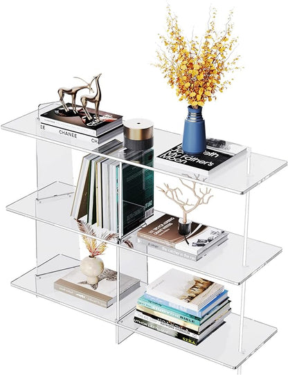 Acrylic Bookshelf, Small 3 tier Bookcase for Small Spaces,Acrylic Console Table, Hallway Entry Table for Living Room (Clear, 39.4'' x 11.8'' x 31.5'')