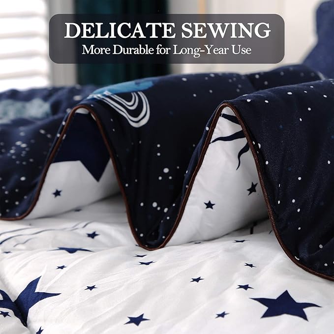 ENJOHOS Space Bedding Comforter Set Twin Size for College Boy, 3 Pieces Twin/Twin XL Galaxy Summer Bedding, Lightweight Soft Microfiber Universe Blanket Comforter, Dark Blue Comforter for Kid