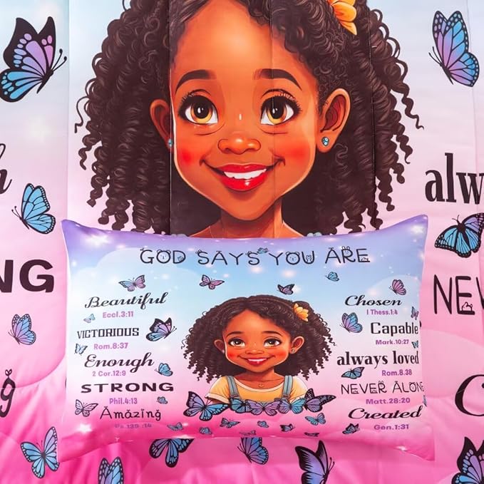Black Girl Comforter Set, Full for Kids Teens, 3Pieces - 1 Comforter, 2 Pillow Shams, Premium Microfiber, Medium Weight, Motivational Decor, Machine Washable