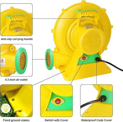 Bounce House Blower, 370W 0.5HP Commercial Air Blower with Double-sided Fan Blade Design, Strong Wind and Great Heat Dissipation Properties for Small Bouncy Castle, Jump Slides, Inflatable Arch