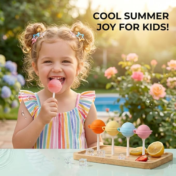 4PCS Reusable Silicone Lollipop Ice Cream Mold, Homemade Popsicle Molds, DIY Creative Ice Pops for Summer, Silicone Popsicle Maker for Juice, Yogurt & Frozen Treats, Fun Dessert Mold (Orange)