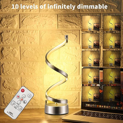 ELINKUME Spiral LED Table Lamp with Remote Control, Three Color Dimmable Bedside Lamp with Timer, 2 Lighting Modes, Modern Minimalist Design Desk Lamp,Suitable for Living Room,Bedroom and Desk(Silver)