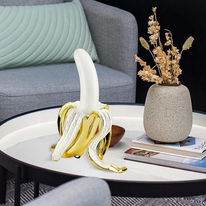 Modern Banana Table Lamp, Desk Lamp,Led Night Light Plating Resin Banana Lighting Fixture for Living Room, Bedroom,Home Office,Kids Room (Standing-Plated)