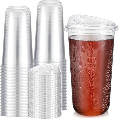 Ziliny 50 Sets Clear Plastic Coffee Cups with Sip Lids, Disposable Plastic PET Crystal Cups for Iced Coffee, Smoothie, Cold Beverage, Drink Shops and Party Catering(Clear,20 oz)