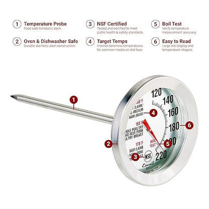 Escali AH1 2 Pack Oven Safe Meat Thermometers, Stainless Steel, Thermometer with 2.5 inch Large Dial, Oven and Grill Safe Temperature Gauge for Cooking, Roasting, Baking, Candy, Steak, Turkey