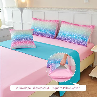 PERFEMET Rainbow Queen Comforter Set with Sheets, 6 Pieces Blue Green Bedding Sets for Girls, Tie Dye Ombre Bed Set for Bedroom Decoration, Lightweight All Season Bed in A Bag