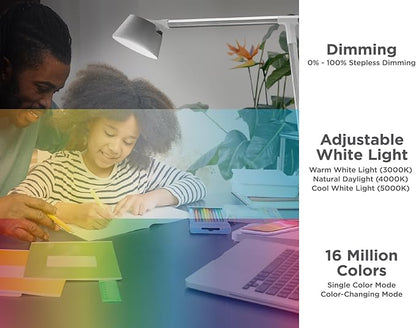 BLACK+DECKER Verve Series Smart LED Desk Lamp, Compatible with Alexa, Circadian Mode, True White LED, 18 Watt, Qi Wireless Charger, Silver