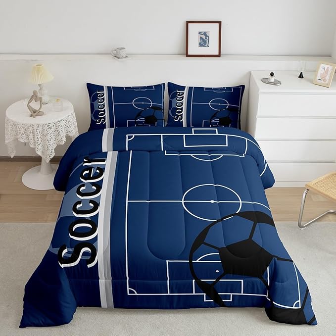 Feelyou Kids Football Comforter Set Twin Size Rugby Sports Bedding Set for Boys Girls Teens Bedroom Decor Soccer Ball Game Comforter Football Lover Duvet Set with 1 Pillow Case