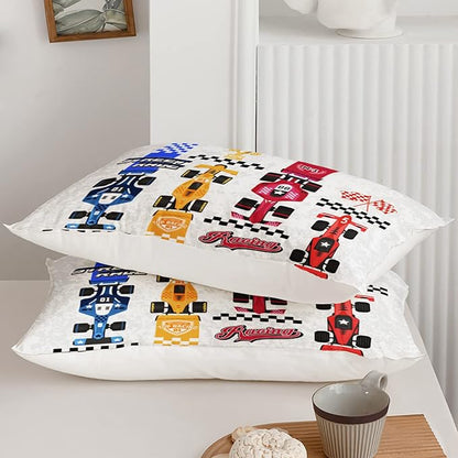 Axolotl Racing Car Comforter Set Queen Size,Colorful Sports Car Bedding Set for Kids Boys Teen Adult,Extreme Speed Race Bedding Sets Car Theme Bedroom Decor with 1 Comforter and 2 Pillowcases