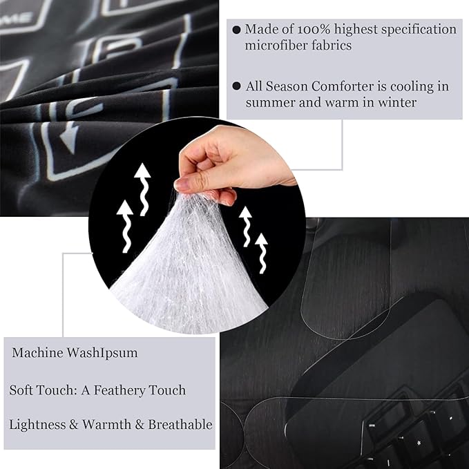 Gamer Comforter Set Twin Size for Boys Kids 3D Gaming Microfiber Quilts Black Video Game Bedding Sets Room Decor Gaming Bedding Set All Season for Game Lovers(Color 1,Twin)