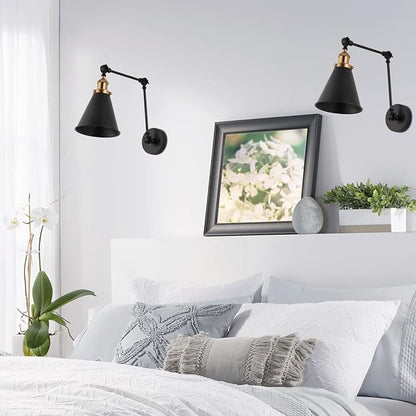 JONATHAN Y JYL7462A-SET2 Rover 7" Farmhouse Industrial Adjustable Arm Metal LED Wall Sconce Rustic Bohemian 2700K 4W Bulb for Entryway Lobby Kitchen Bathroom Bedroom Hallway, Black (Set of 2)
