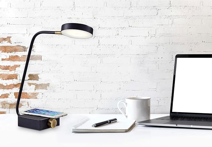 Adesso 3618-01 Conrad LED Desk Lamp Wireless Charging, 7W LED, 5W QI, USB Port, Indoor Lighting Lamps
