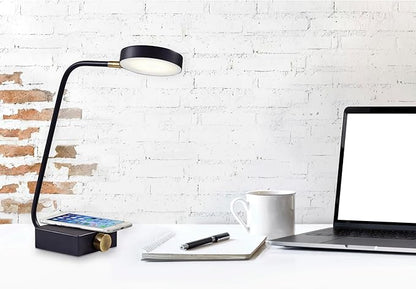 Adesso 3618-01 Conrad LED Desk Lamp Wireless Charging, 7W LED, 5W QI, USB Port, Indoor Lighting Lamps