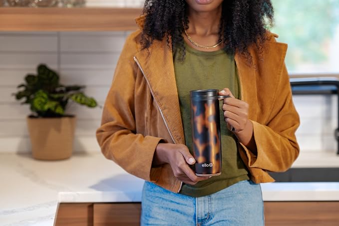 Ello Magnet 18oz Vacuum Insulated Stainless Steel Travel Mug with Side Handle and Leak-Proof Slider Lid and Built-in Coaster, Keeps Hot for 5 Hours, Perfect for Coffee or Tea, BPA-Free