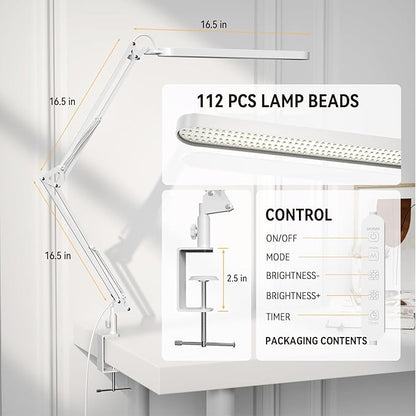 SKYLEO Desk Lamp - 31.5" Desk Light - 5 Color Modes X 11 Brightness Levels - Adjustable Swing Arm - Timmer & Memory Function - 12W Study Lamp - White