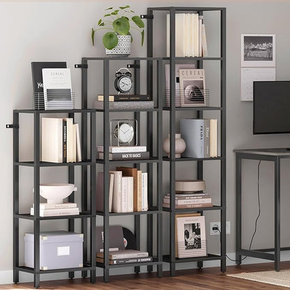 TUTOTAK Bookshelf, 6-Tier Tall Book Shelf, Narrow Bookcase for Small Space, DIY Stackable Bookshelf, for Living Room, Office, Study, Entryway, Industrial, Black BS01BK006