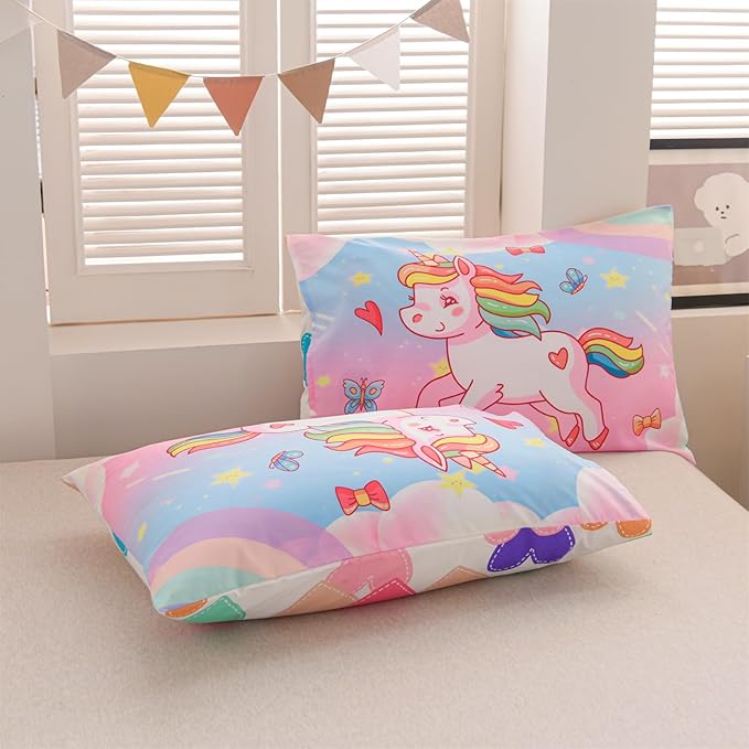 Aimuan Girls Unicorn Comforter Set 3 Pieces Pink Purple Bedding Set with Rainbow Star Galaxy Stars Fantasy Children Room Decor Soft Reversible Bed Sets for Boys/Girls/Teens (Pink Blue Full3Pcs)