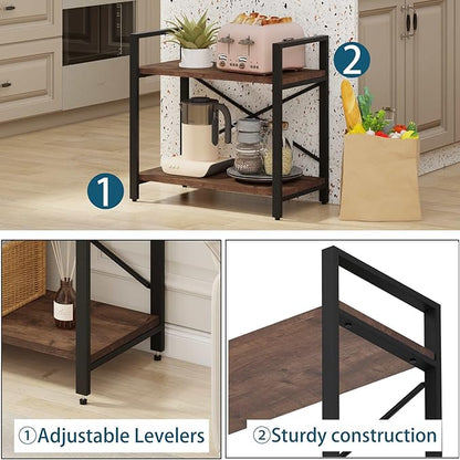 BON AUGURE Small Short Bookshelf, Wood 2 Shelf Etagere Bookcase, Metal Low Book Shelf for Small Spaces Living Room, Bedroom, Office (Rustic Oak)