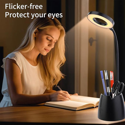 Desk Lamp, Desk Lamps for Home Office, Touchable, Remote Controlled, Dimmable, 3 Color Modes, Gooseneck, Black Table Light for Bedrooms, Led Desk Light, Small Office Lamp, Dorm Room Essentials