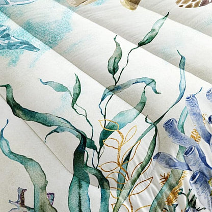 CVHOUSE Ocean Watercolor Sea Turtle Comforter Set, Queen Size, 1 Comforter, 2 Pillowcases, Polyester, for Adult, Teen, Kid, Modern Style, Unisex, Winter, Fall, Spring, Machine Wash