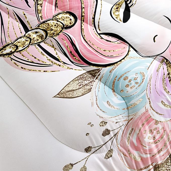 CVHOUSE Unicorn Bedding Full Size,Unicorn Bedding Set for Girls Kids,Cute Unicorn Comforter Set Chrismas Duvet Set Unicorn Quilt Set Girls Room Decor 3 Pieces