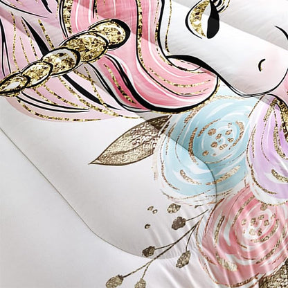 CVHOUSE Unicorn Bedding Full Size,Unicorn Bedding Set for Girls Kids,Cute Unicorn Comforter Set Chrismas Duvet Set Unicorn Quilt Set Girls Room Decor 3 Pieces