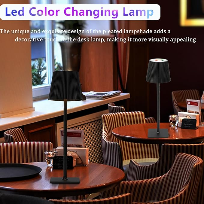2 Pack Cordless Table Lamp, Touch Dimmable RGB Desk Lamp, 4000 mAh LED Desk Lamp, Battery Operated Lamp for Family, Restaurant & Bar, Outdoor Party, Camping, Garden, Christmas Gift