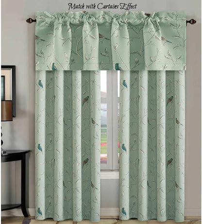 H.VERSAILTEX Blackout Curtain Valances for Kitchen Window/Living Room/Bathroom Privacy Added Rod Pocket Home Decoration Winow Valance, 52" W x 18" L, Birds in Sage (Pack of 4)