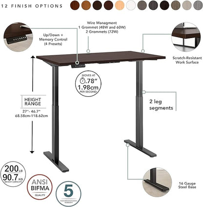 Bush Business Furniture Move 60 Electric Ergonomic Sit-Stand Computer Table for Home and Professional Office, 72W x 30D, Mocha Cherry