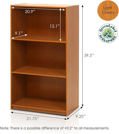 Furinno Basic 3-Tier Bookcase Storage Shelves, Light Cherry