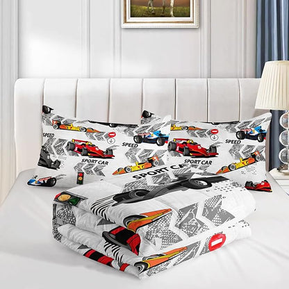 Axolotl Racing Car Comforter Set Queen Size,Extreme Sports Boys Bedding Set for Boys Teens Girls Car Racing Gifts,Race Cars Quilt Bed Set with 1 Comforter 2 Pillowcases,Multi Color