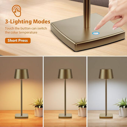 Rechargeable Cordless Table Lamp, Battery 6000mAh Metal Aluminum Housing USB LED Portable Powered Desk Lamp, 3 Levels Brightness Night Light for Restaurants Bars Outdoor (Titanium)