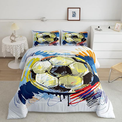 Erosebridal Soccer Twin Comforter Set for Boys Soccer Bedding Set Kids Sports Football Down Comforter for Girls Teen Room Decor Colorful Hip Hop Graffiti Quilt Duvet Insert 1 Pillow Case