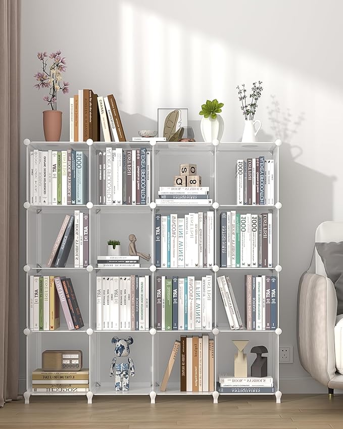 FUNLAX Cube Storage, 6 Storage Cubes Closet Organizers and Storage Portable Cube Storage Organizer Plastic Bookshelf Bookcase for Study Room, Bedroom, Office, White