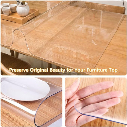 Clear Table Protector 32 X 63 Inch Thick Plastic Table Cover Protector Waterproof PVC Clear Tablecloth Protector Pad Vinyl Desk Top Protector Mat for Wood Coffee Glass End Sofa Side Dining Room Table