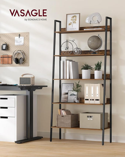 VASAGLE Bookshelf, 5-Tier Bookcase, Ladder Shelf for Home Office, Living Room, Bedroom, Kitchen, Rustic Brown and Ink Black ULLS129B01